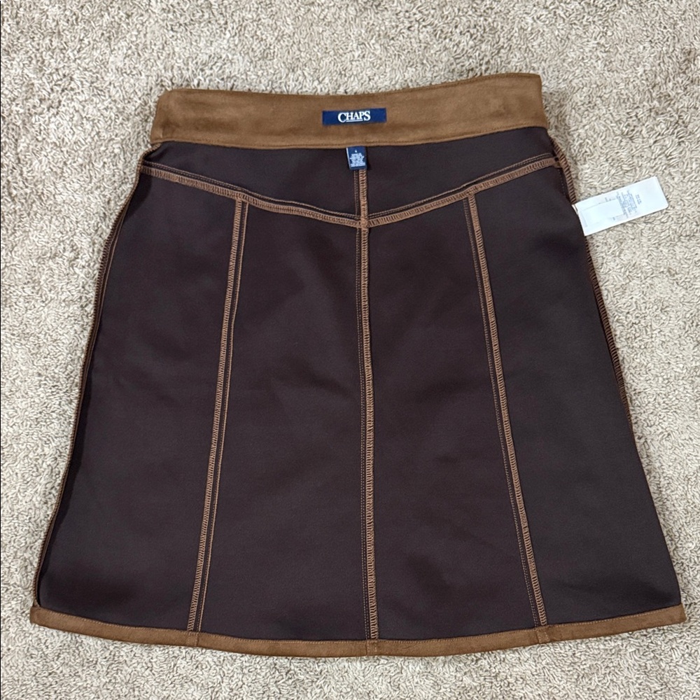 Chaps Brown Vegan Suede Button-Front Mini Skirt SKU1133 - Picture 6 of 10